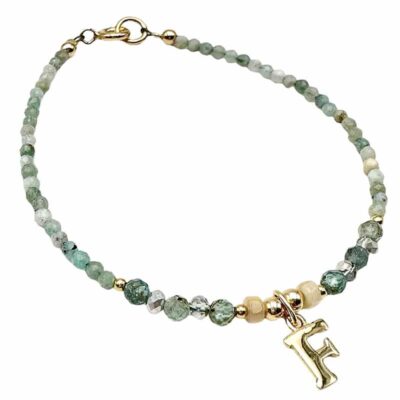 Pulsera Verde Agua Inicial de plata